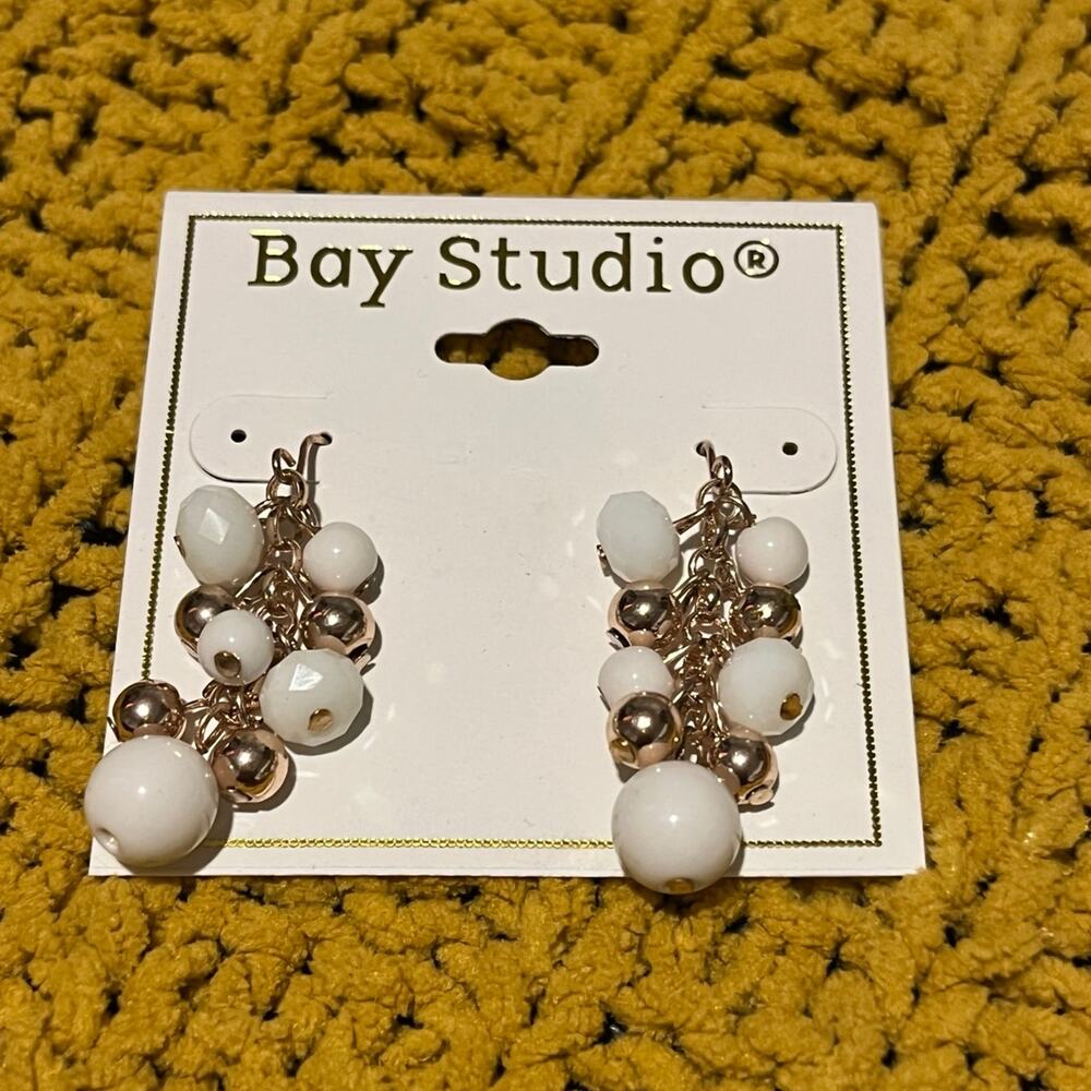 Bay Studio White & Gold-Tone Beaded Cluster Earrings - NEW